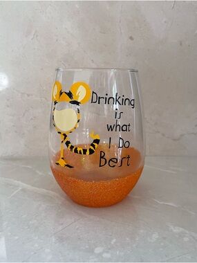 Orange Glitter Stemless Tigger Disney Wine Glass - Drinking Is What I Do Best